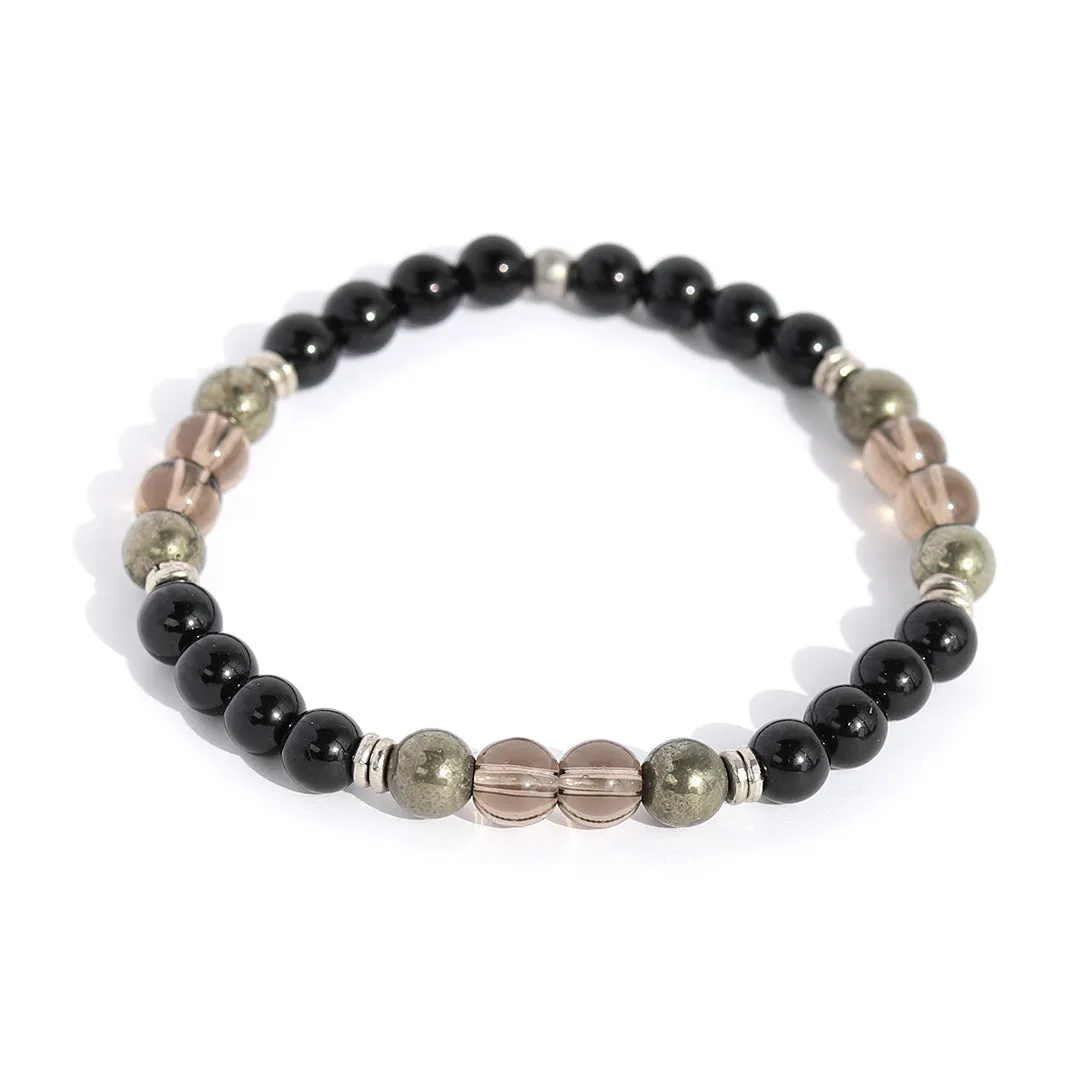 Black Tourmaline and Smoky Quartz Beaded Bracelet