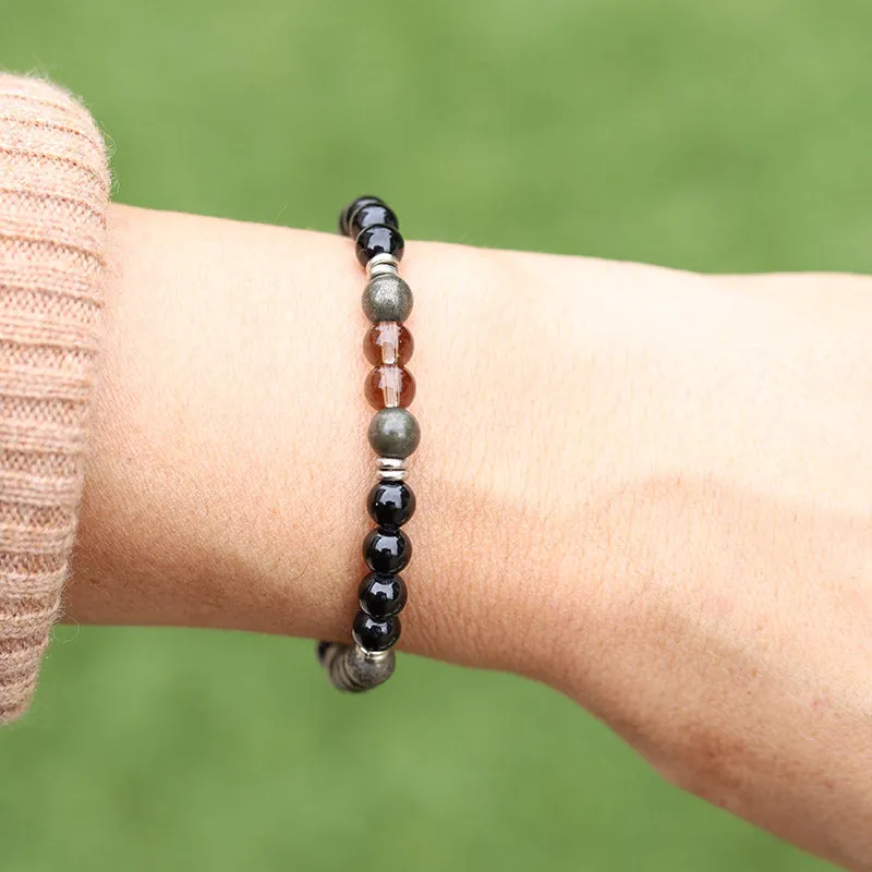 Black Tourmaline and Smoky Quartz Beaded Bracelet