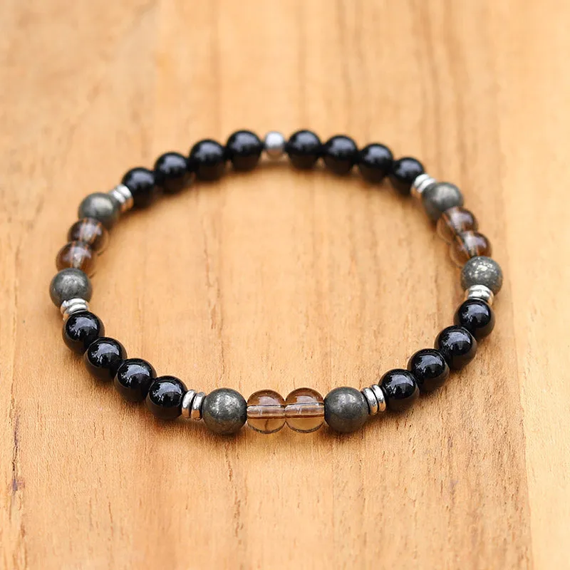 Black Tourmaline and Smoky Quartz Beaded Bracelet