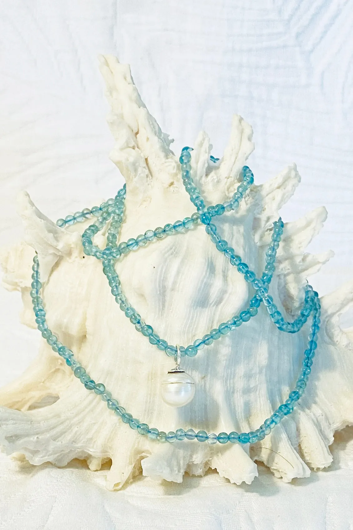 Blue Apatite Necklace with Freshwater Pearl