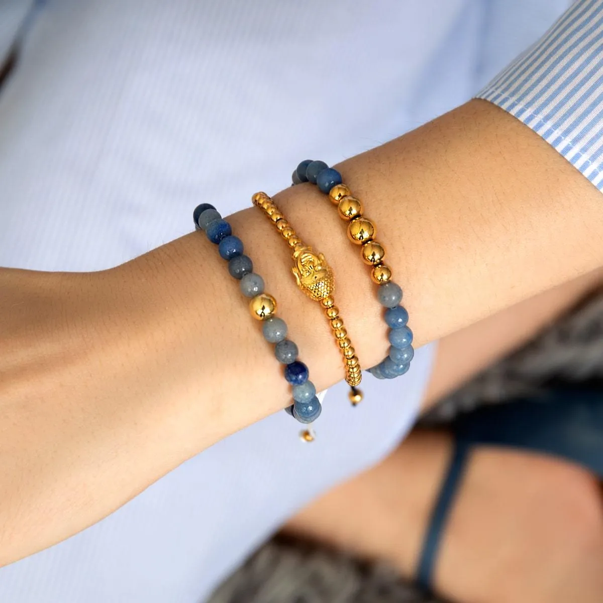 Blue Aventurine | .925 Sterling Gold Vermeil | Healing Gemstone Bead Bracelet