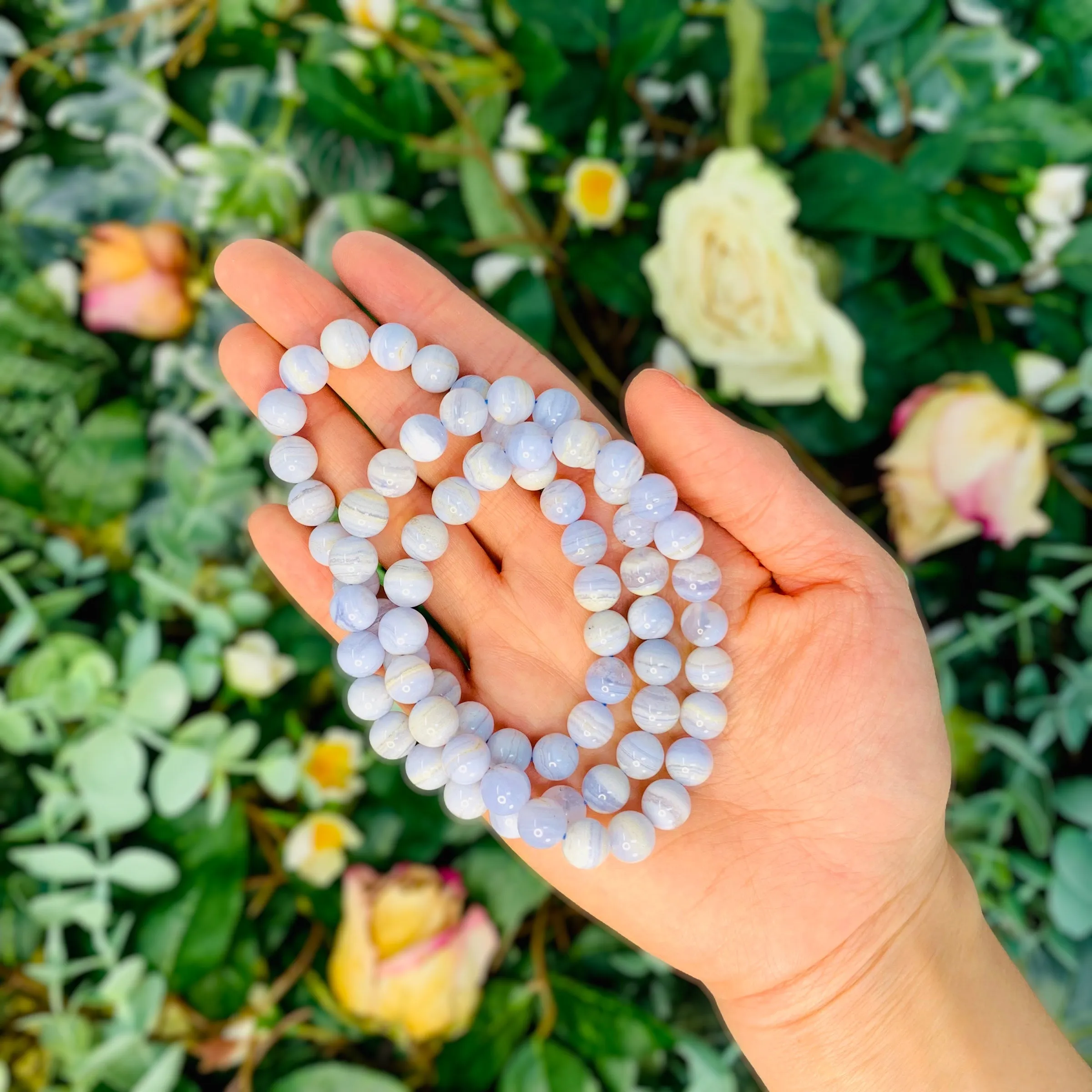 Blue Lace Agate Beaded Crystal Bracelet