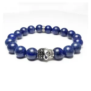 Blue Lapis Lazuli and Pave Skull Bracelet