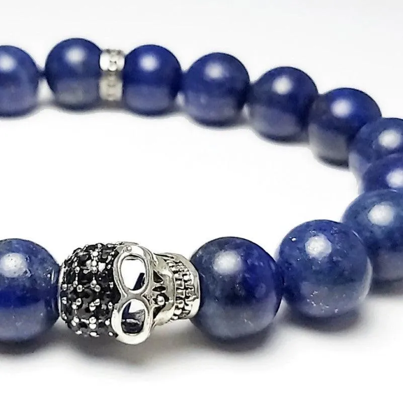 Blue Lapis Lazuli and Pave Skull Bracelet