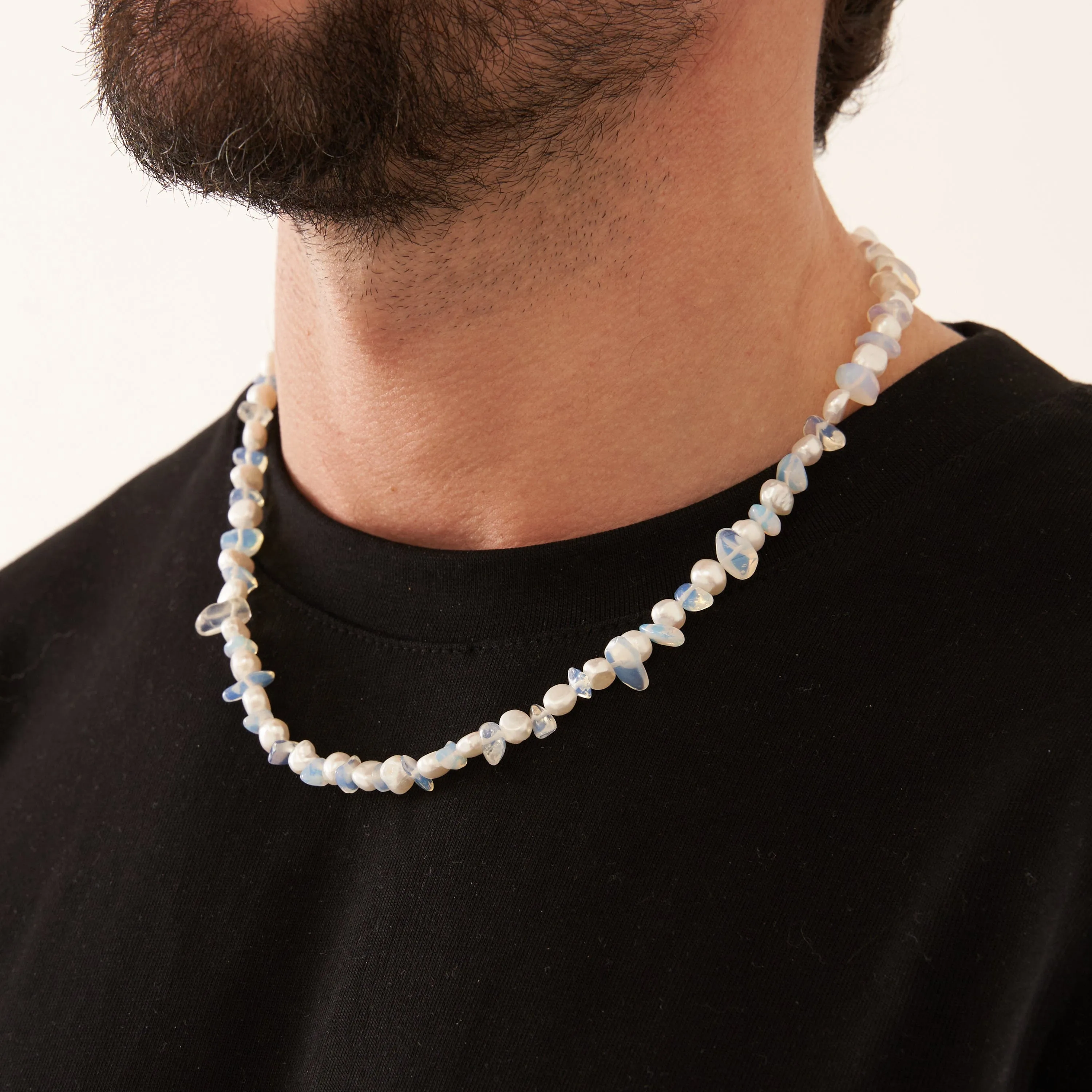 Blue Quartz Real Pearl Necklace (Gold)