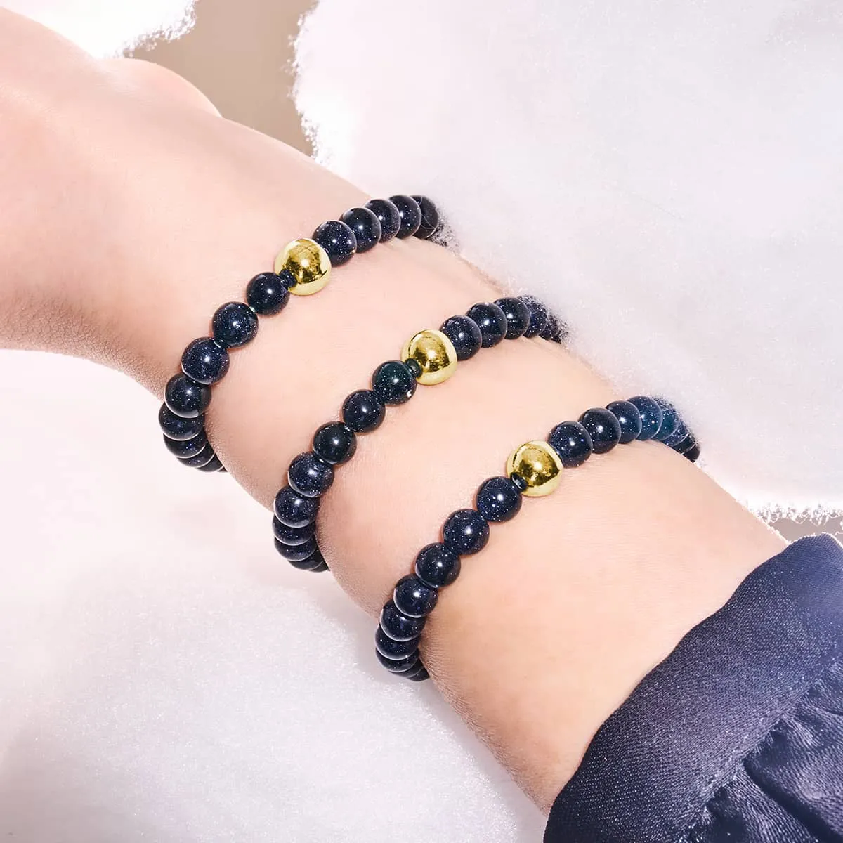 Blue Sand Stone | .925 Sterling Gold Vermeil | Healing Gemstone Bead Bracelet