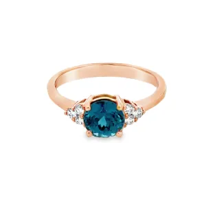 Blue Zircon and Diamonds Ring, 14Kt