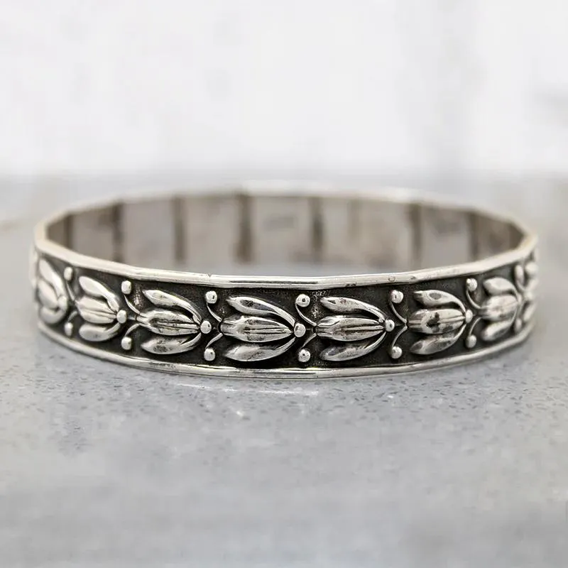 Bohemian Blossom Sterling Bangle Bracelet