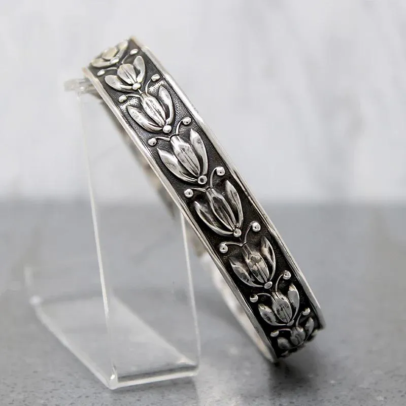 Bohemian Blossom Sterling Bangle Bracelet