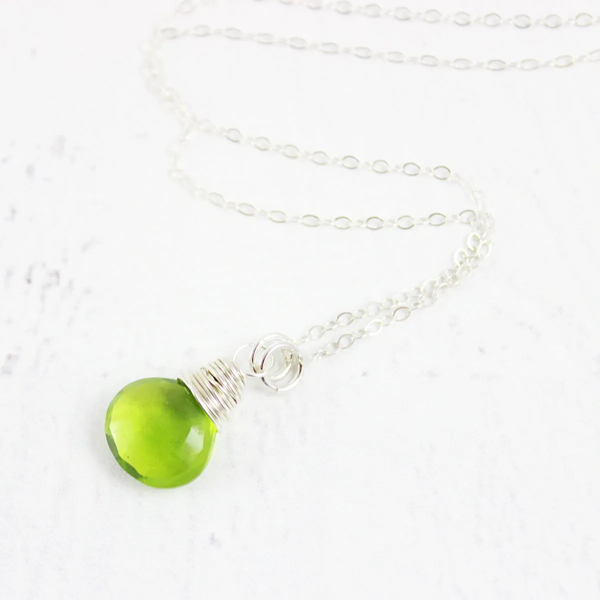 Bright Green Quartz Sterling Silver Necklace