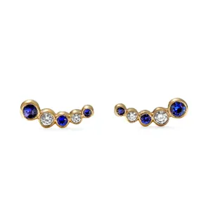 Bubbly Curved Sapphire and Diamond Stud Earrings