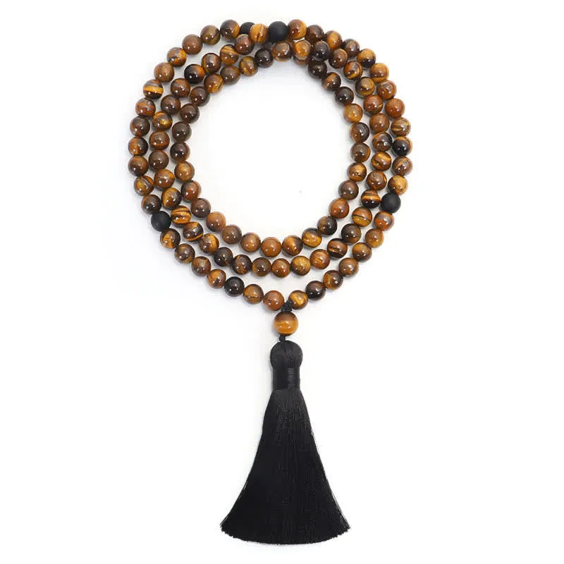 Buddha Stones 108 Beads Mala Tiger Eye Protection Tassel Bracelet