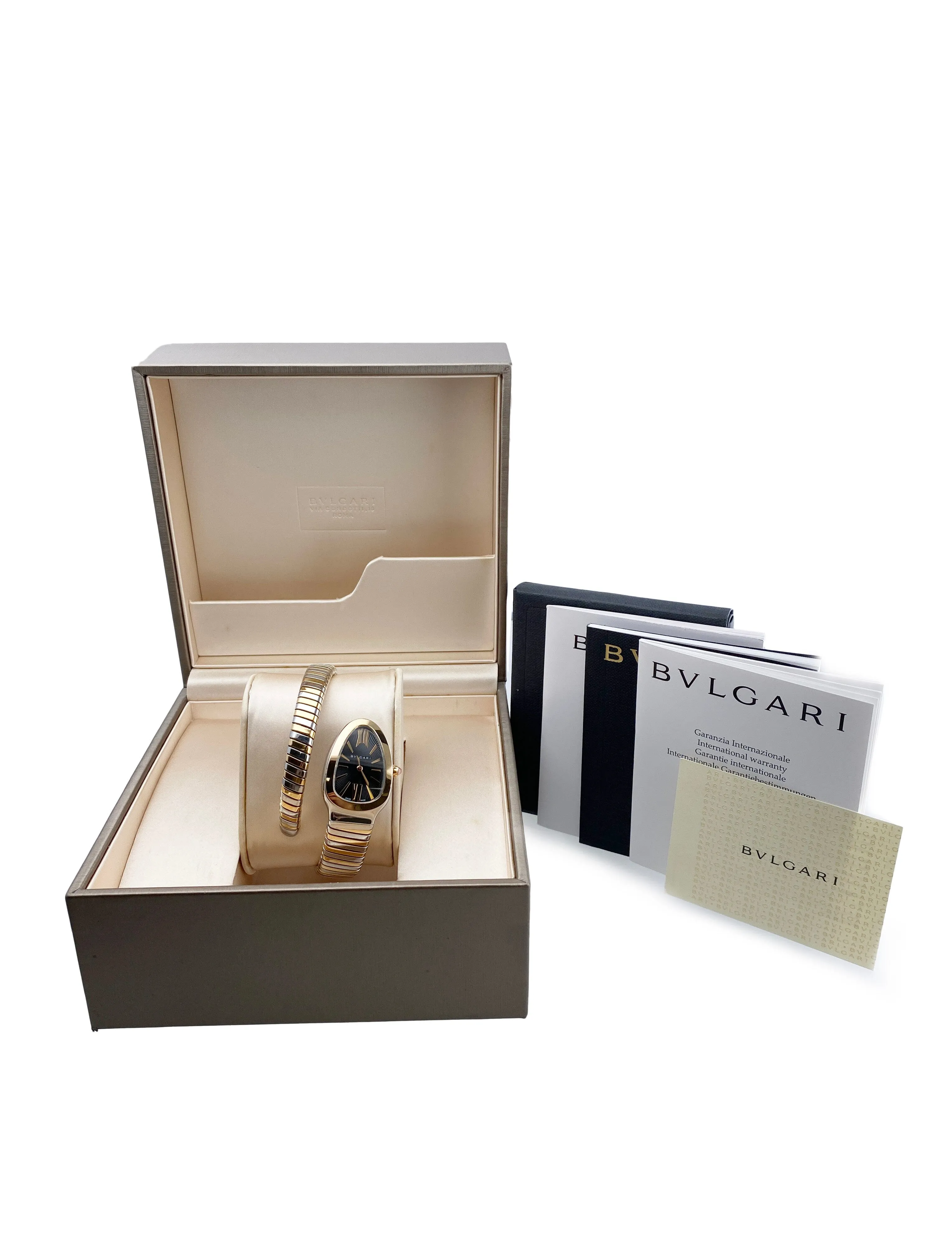 Bvlgari Serpenti Tubogas 102123 Black Dial Two Tone Ladies Watch Box Papers