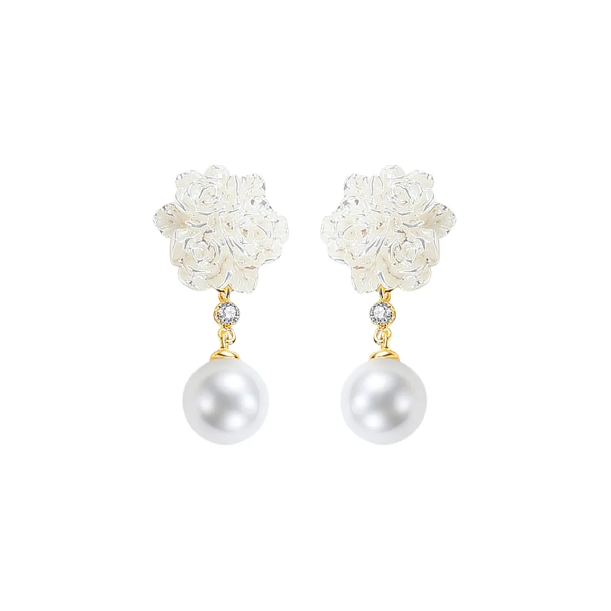 Camellia Pearl Drop Gold Earrings