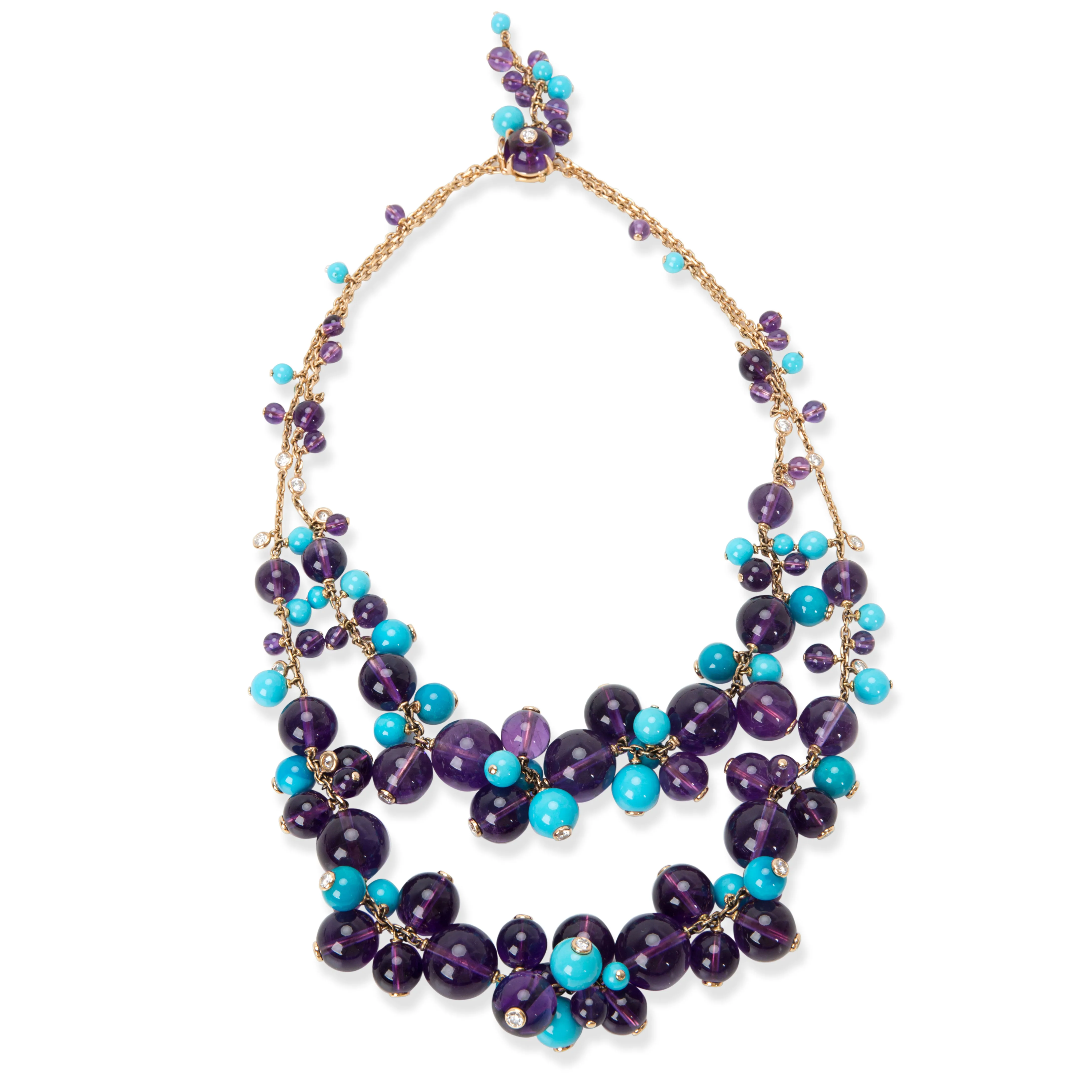 Cartier Les Delices de Goa Amethyst, Turquoise & Diamond Necklace in 18K Gold