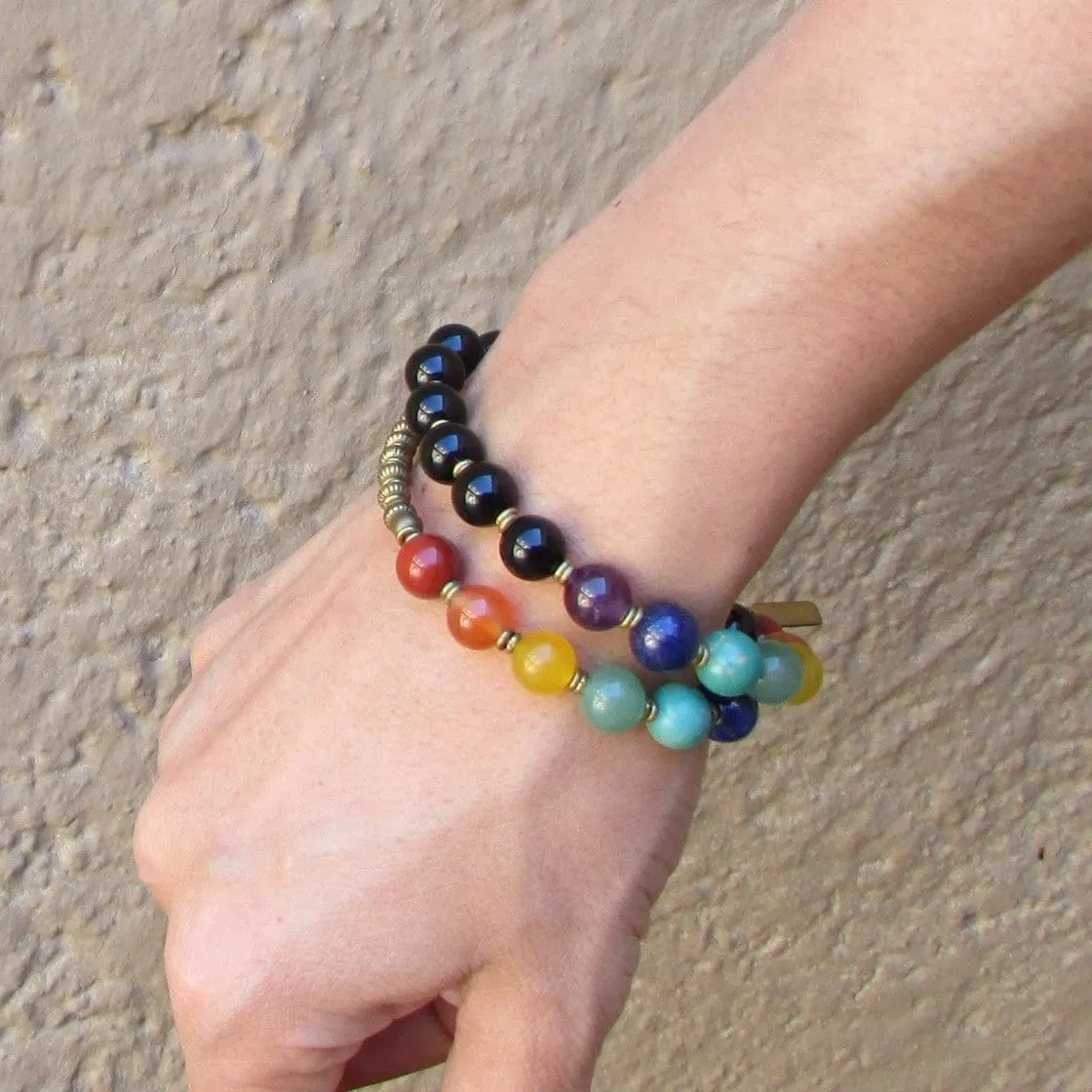 Chakra, Onyx and Chakra Gemstones 27 Bead Wrap Mala Bracelet