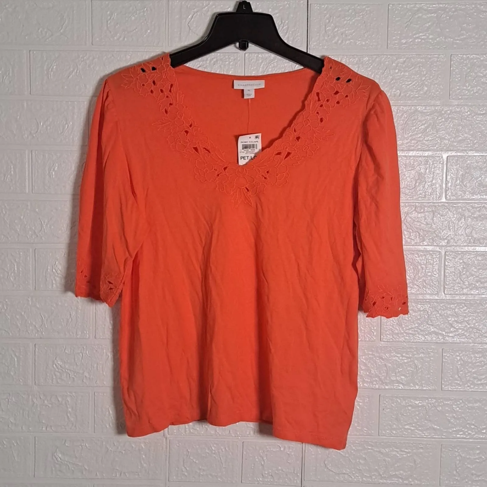 Charter Club Crochet-trim Cotton Top In Hot Coral PL