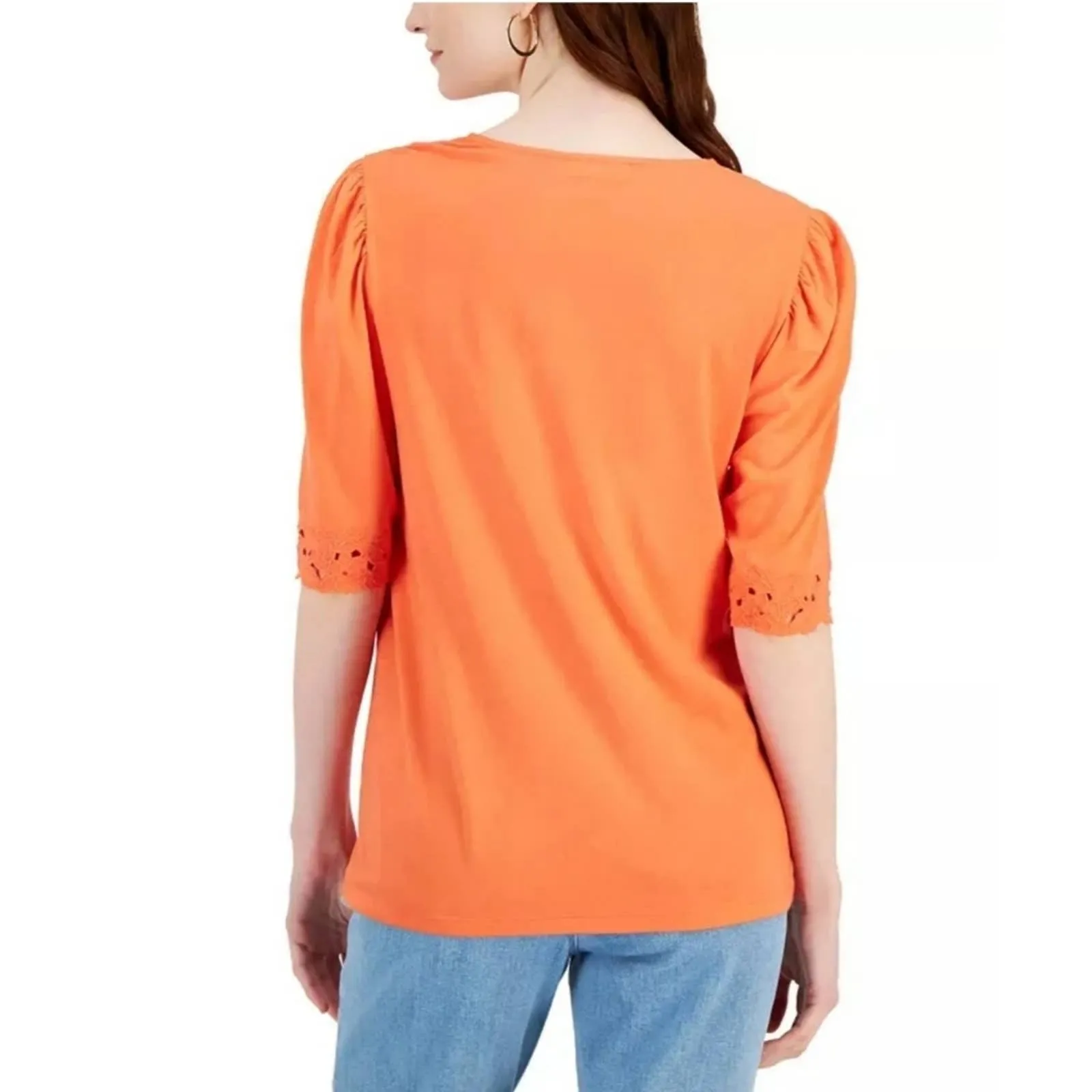 Charter Club Crochet-trim Cotton Top In Hot Coral PL