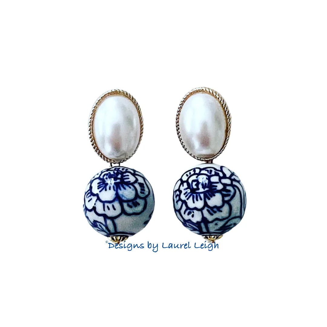 Chinoiserie Oval Pearl Earrings