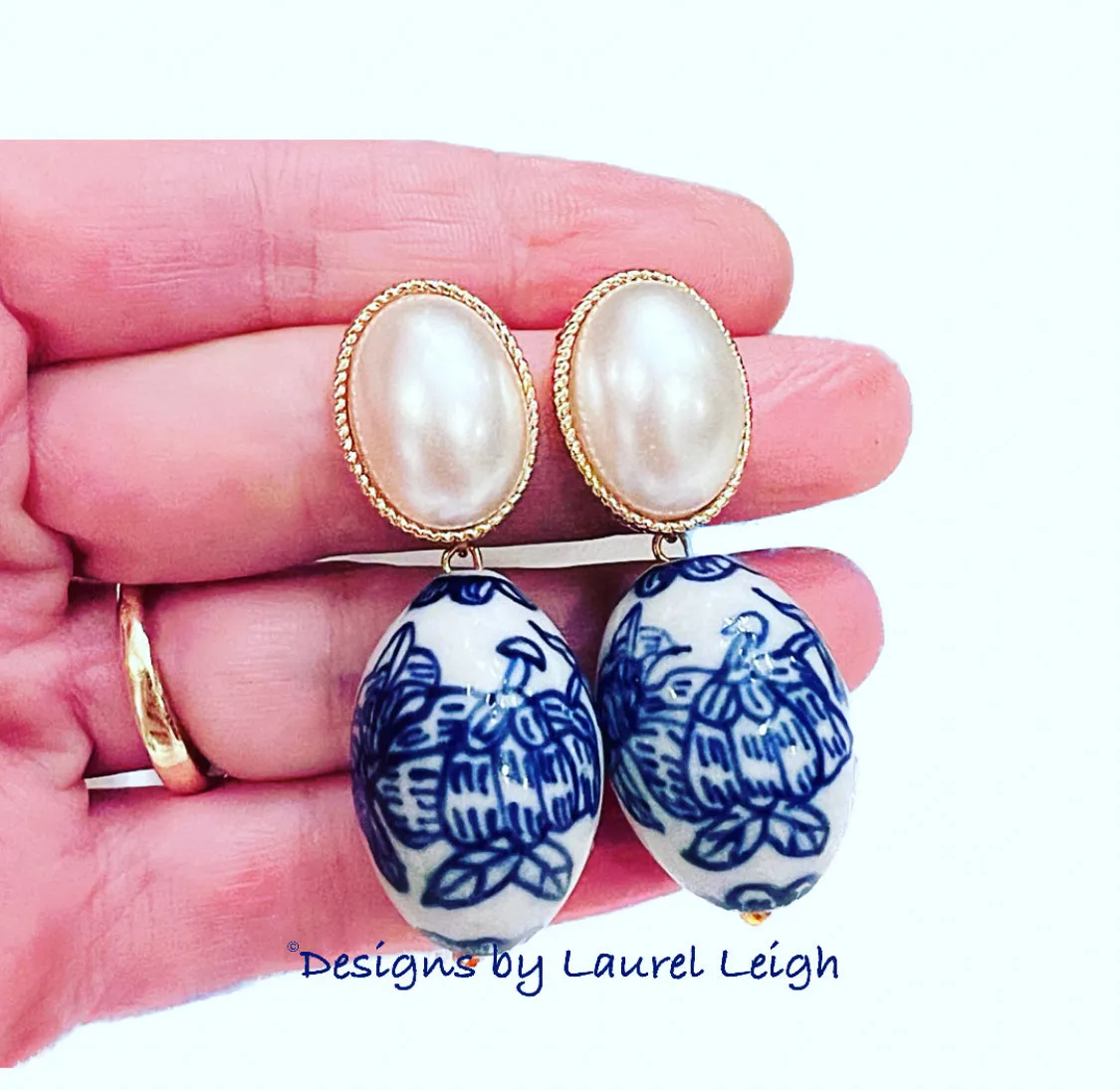 Chinoiserie Oval Pearl Earrings