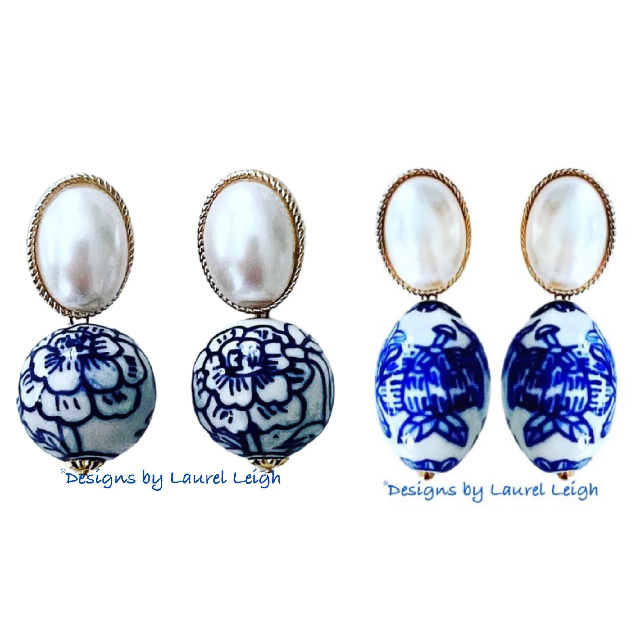 Chinoiserie Oval Pearl Earrings