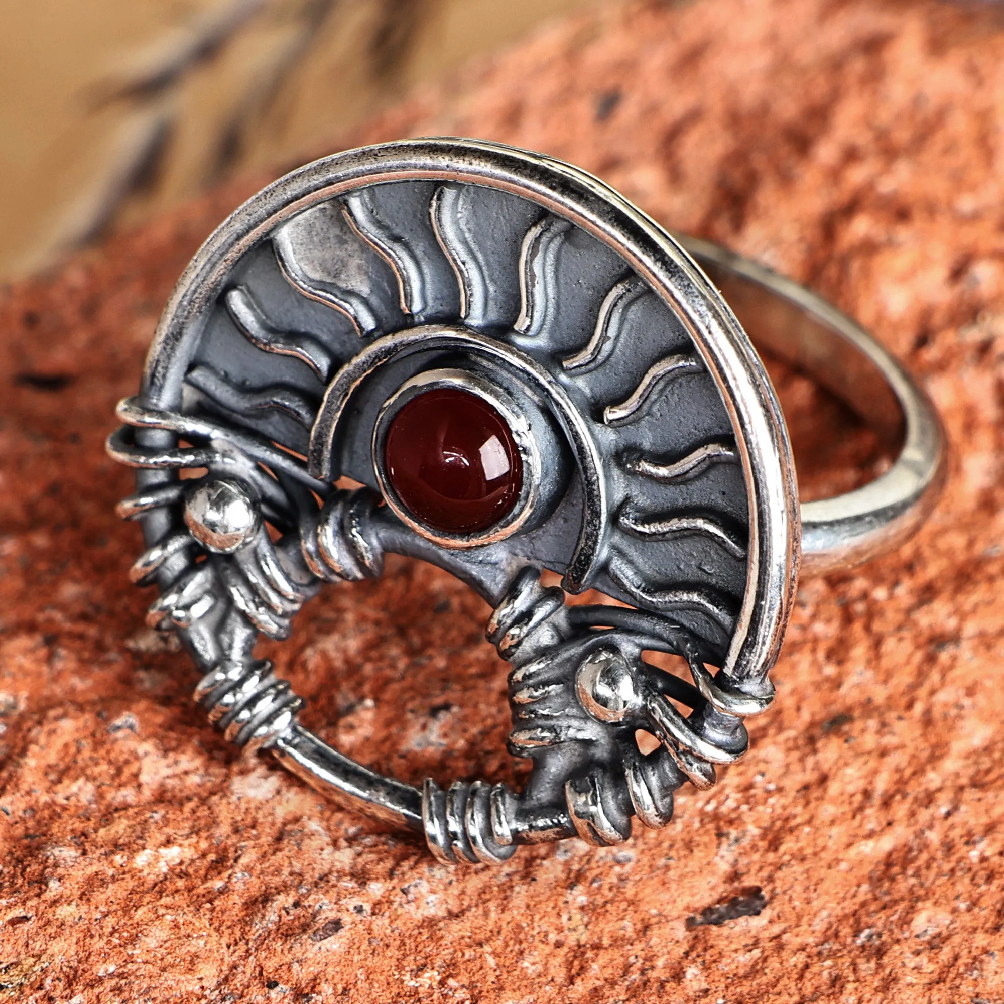 Classic Sun-Themed Carnelian Cocktail Ring from Armenia - Courageous Sunshine | NOVICA