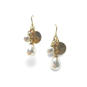 Cluster Earrings: Pearls and Coin Charm (EGCL3834)