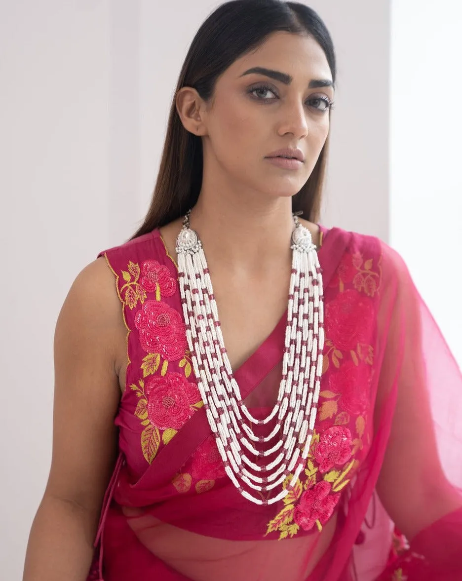 Conoidal Rose Layered Necklace In Pink Quartz