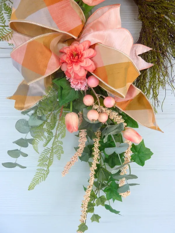 Coral Summer wreath, Spring Wreaths, French Country decor