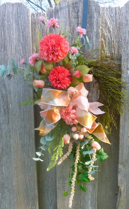 Coral Summer wreath, Spring Wreaths, French Country decor