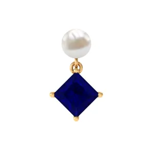 Created Blue Sapphire and Freshwater Pearl Cartilage Earring