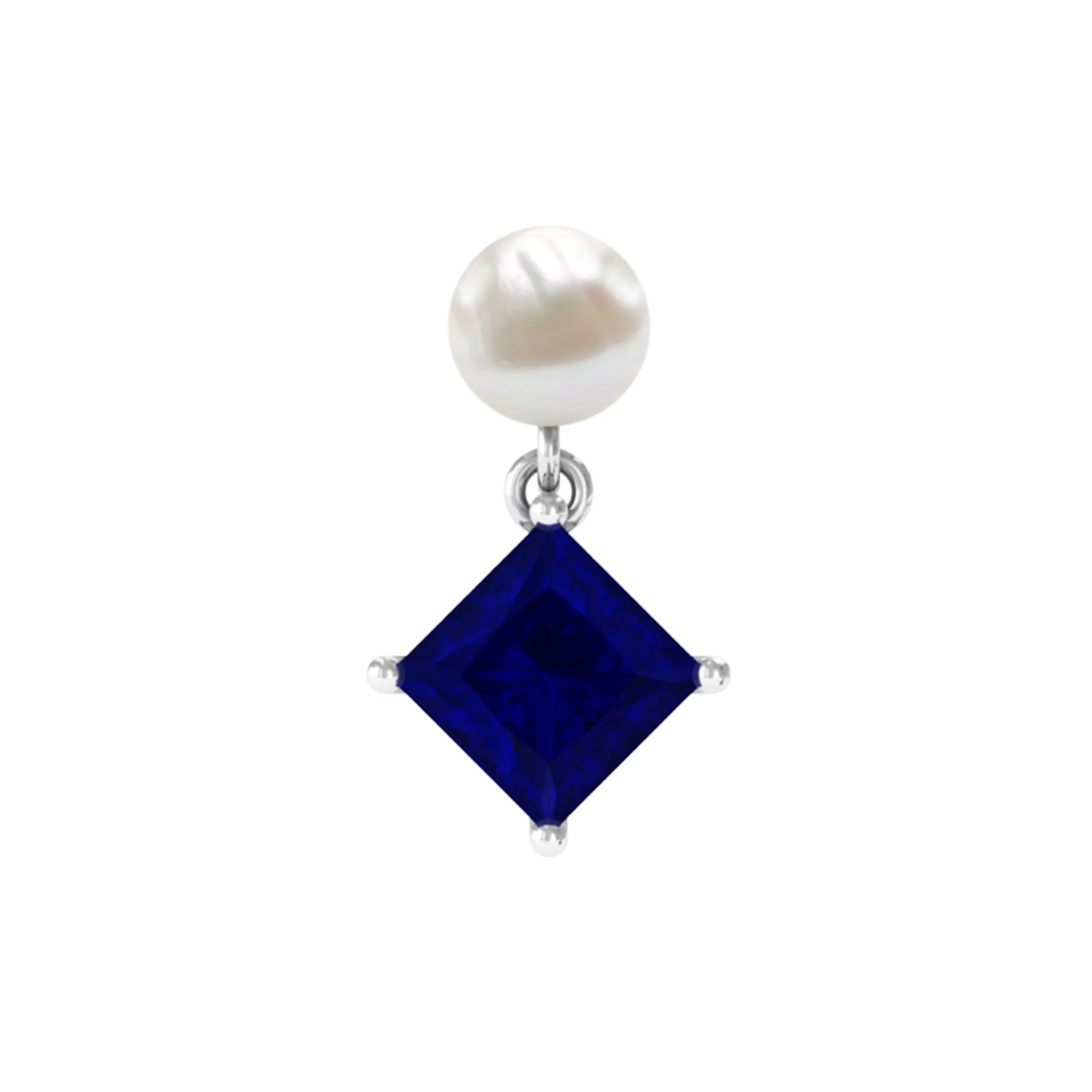 Created Blue Sapphire and Freshwater Pearl Cartilage Earring