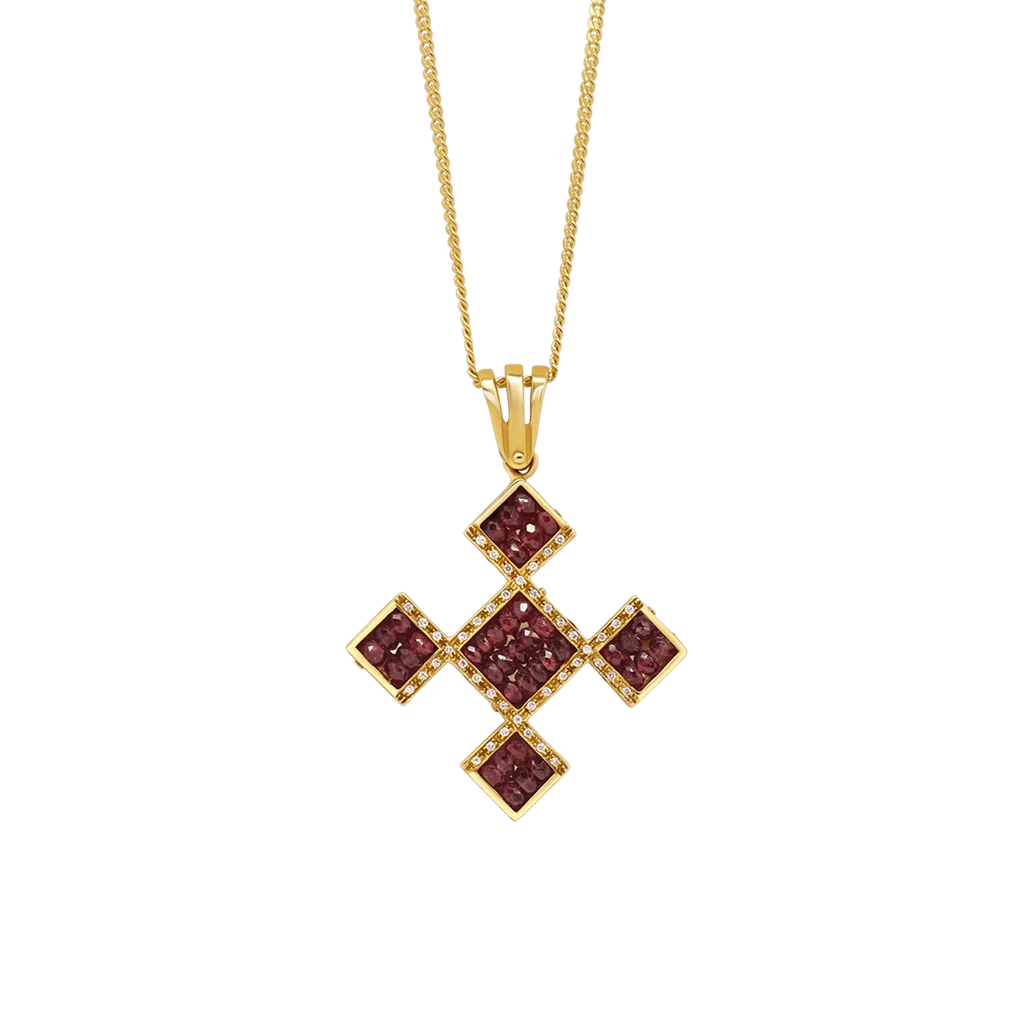 CROSS NECKLACE - DIAMONDS AND GEMSTONES - GOLD