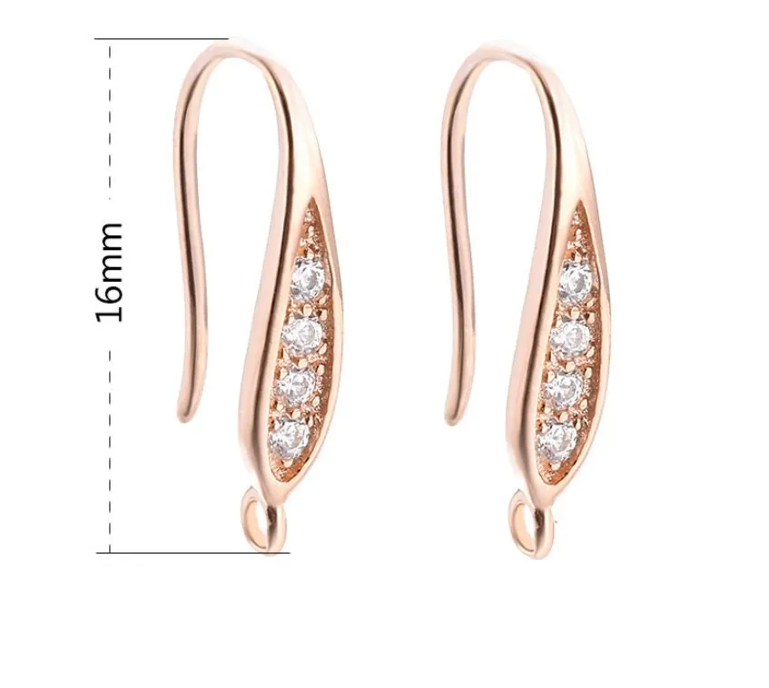 Crystals Zircon Clip Earrings Hook Setting Fine Silver Rose White Gold Sterling 925 16 mm For One Pearl No Prongs DIY Jewelry Wholesale