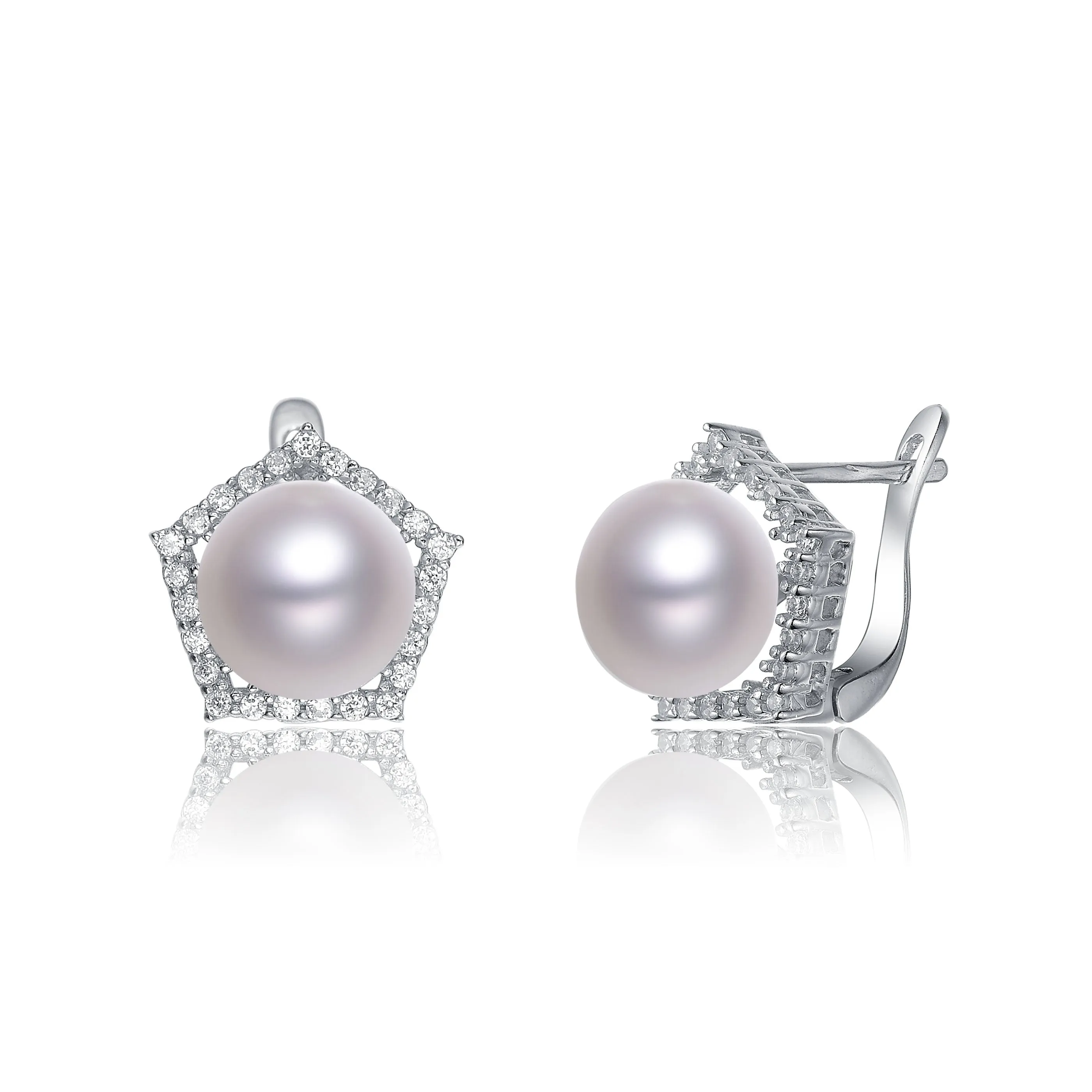 Cubic Zirconia Sterling Silver Rhodium Plated Pearl Earrings