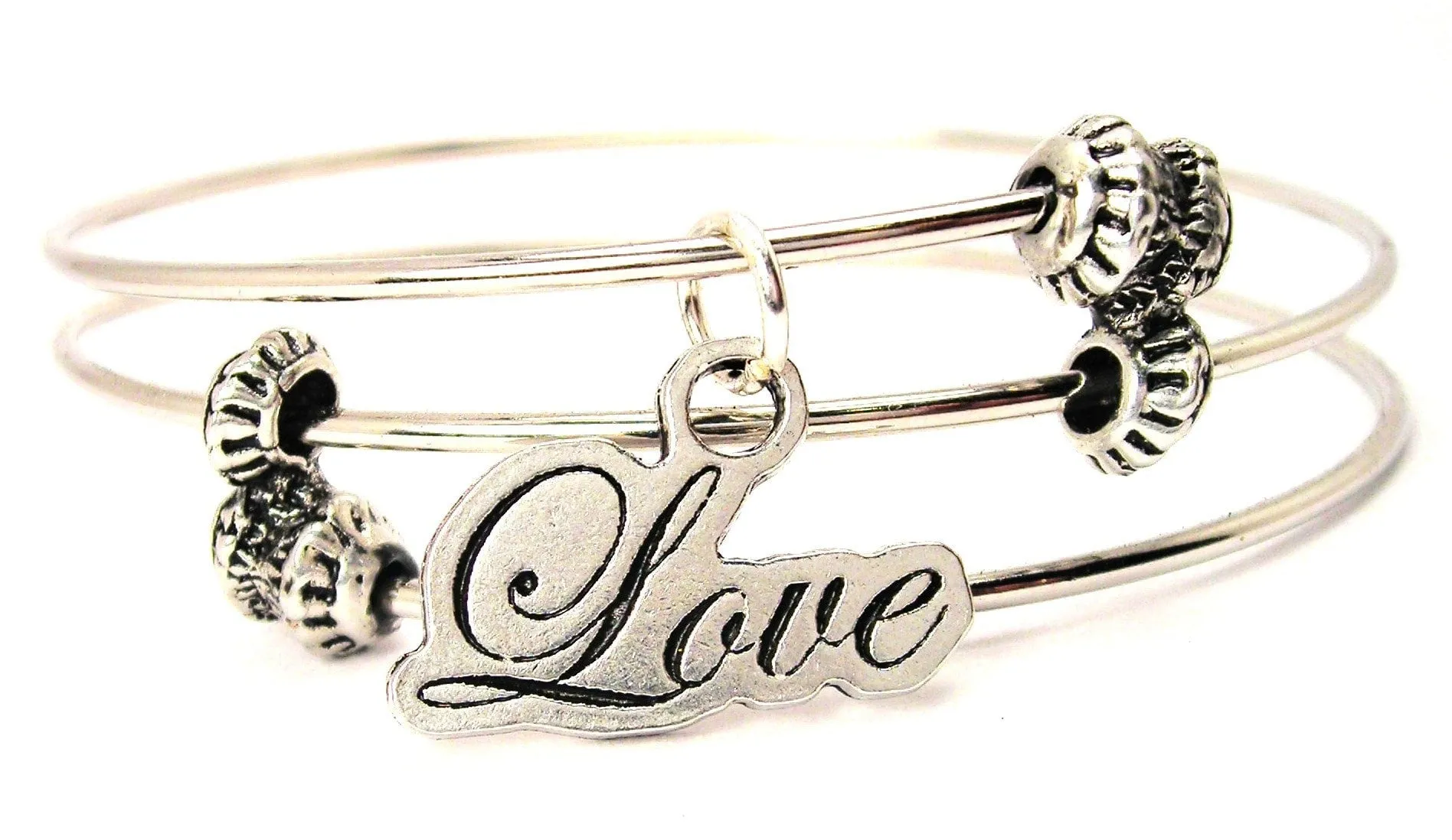 Cursive Love Triple Style Expandable Bangle Bracelet