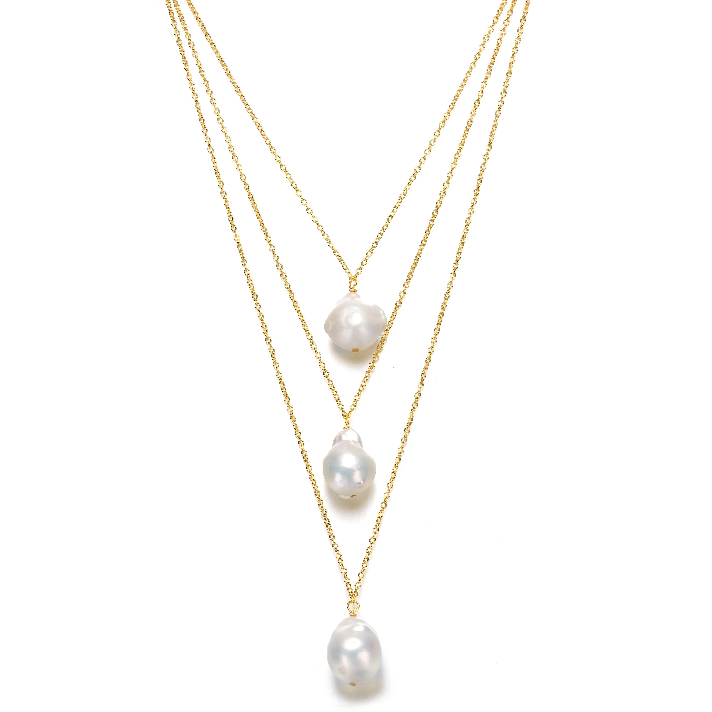 Delphine Golden Pearl Dainty Layered Triple Necklace