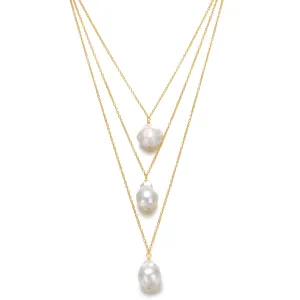 Delphine Golden Pearl Dainty Layered Triple Necklace