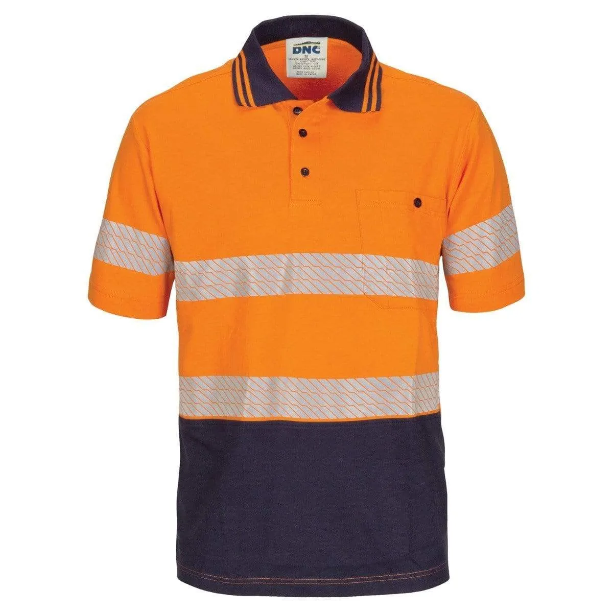 Dnc Workwear Hi-vis Segment Taped Short Sleeve Cotton Jersey Polo - 3515