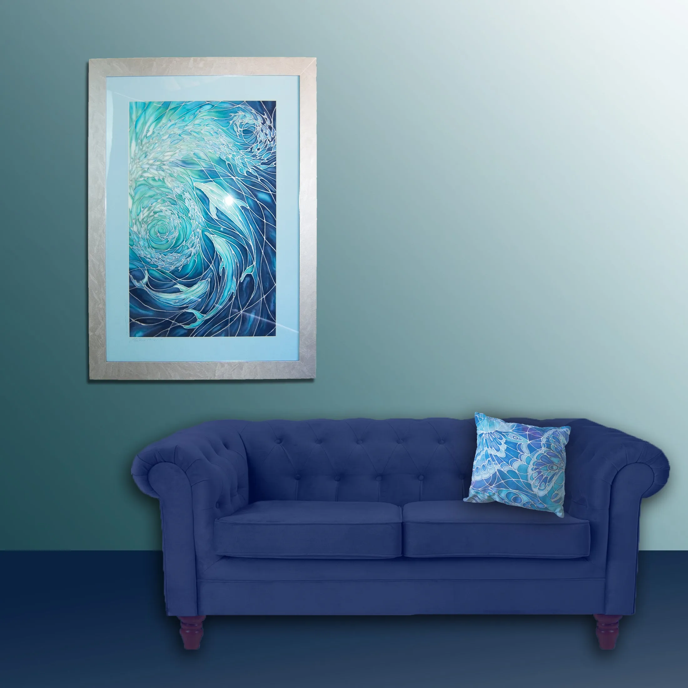 Dolphin Swirl Signed Print - Sea Life Art Print - Blue Aqua Dolphin Print - Bathroom Art