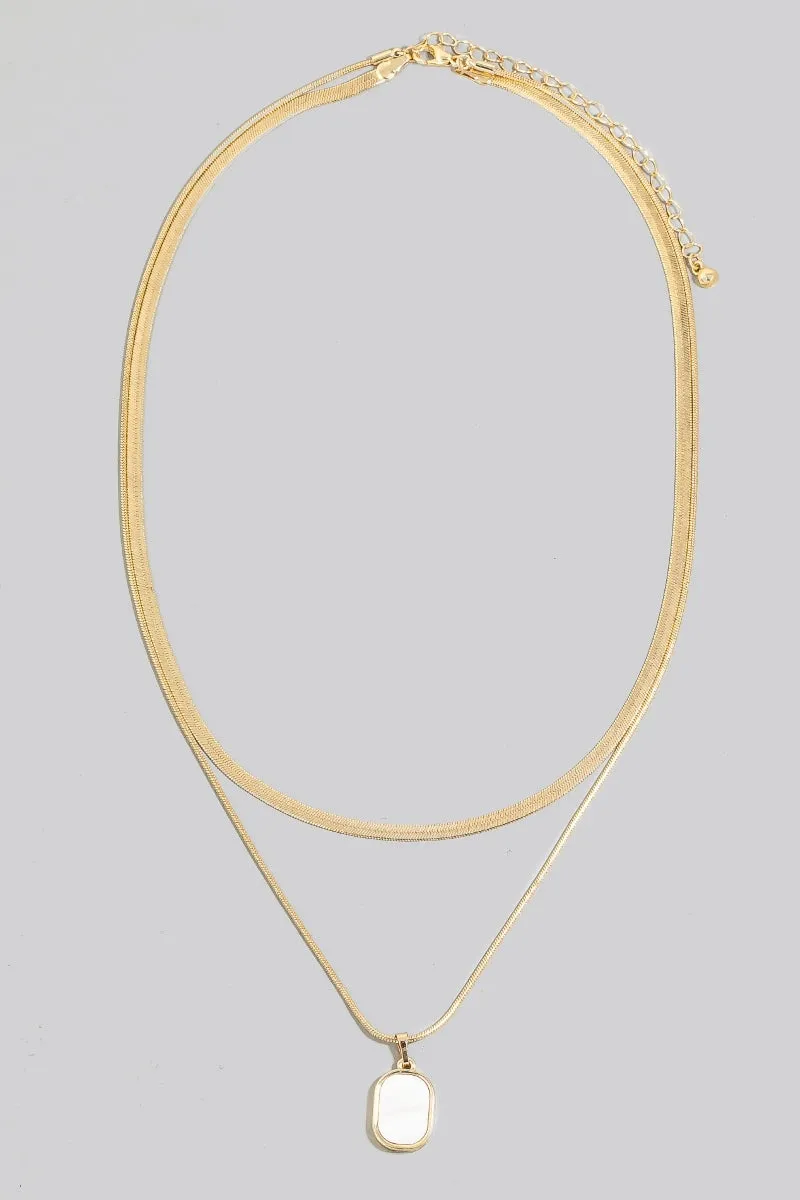 Double Layered Square Gold Pendant Necklace