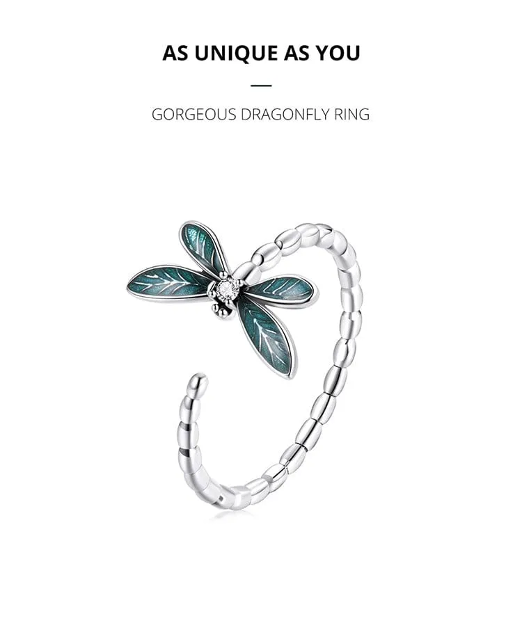 Dragonfly Ring and Earrings Fine 925 Sterling Silver  Enamel and CZ