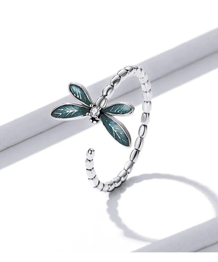 Dragonfly Ring and Earrings Fine 925 Sterling Silver  Enamel and CZ