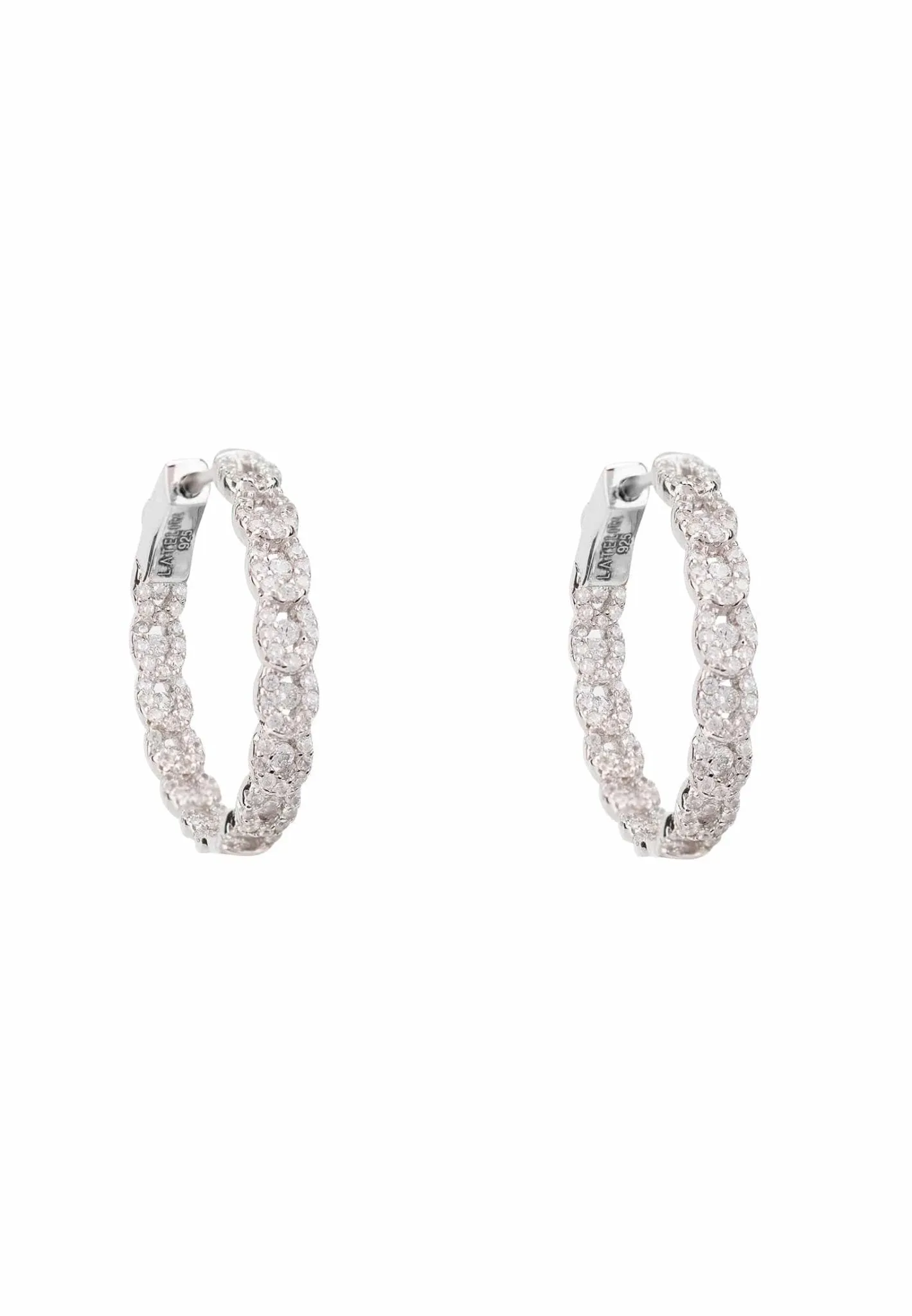 Duchess Hoop Earrings Silver White Cz