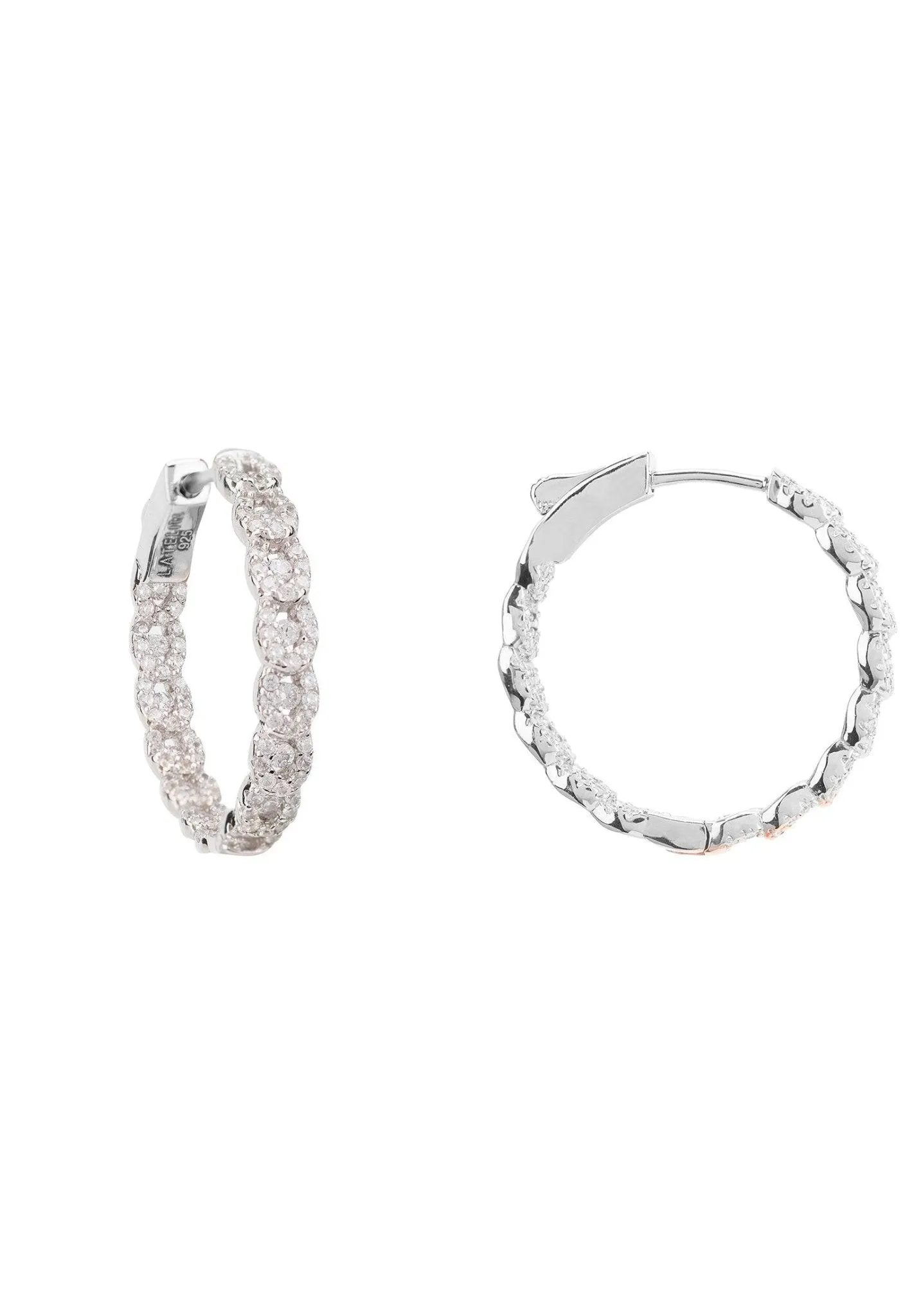 Duchess Hoop Earrings Silver White Cz