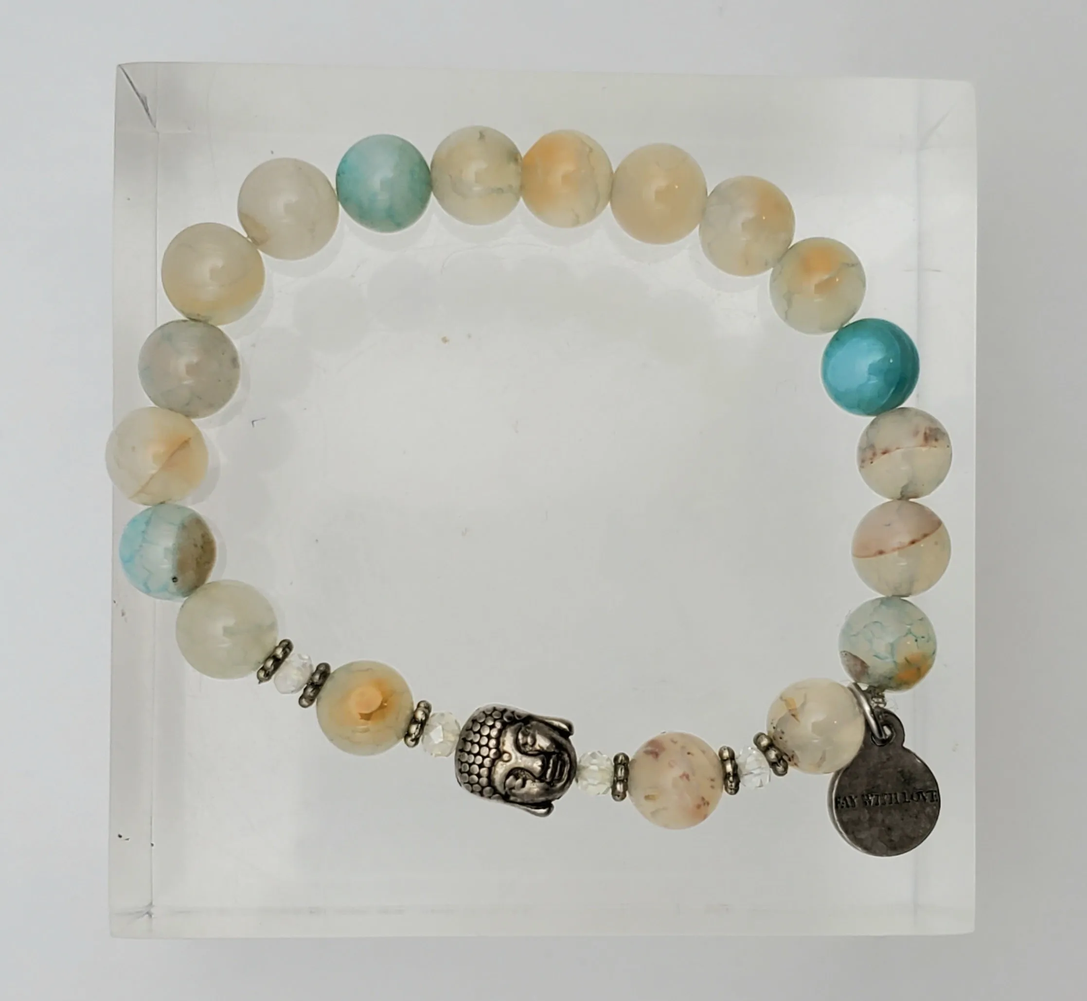 Dyed Agate and Buddha Head Beaded Stretch Bracelet