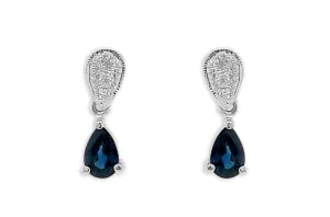 Earrings 18kt Gold Blue Sapphire Pear & Diamonds