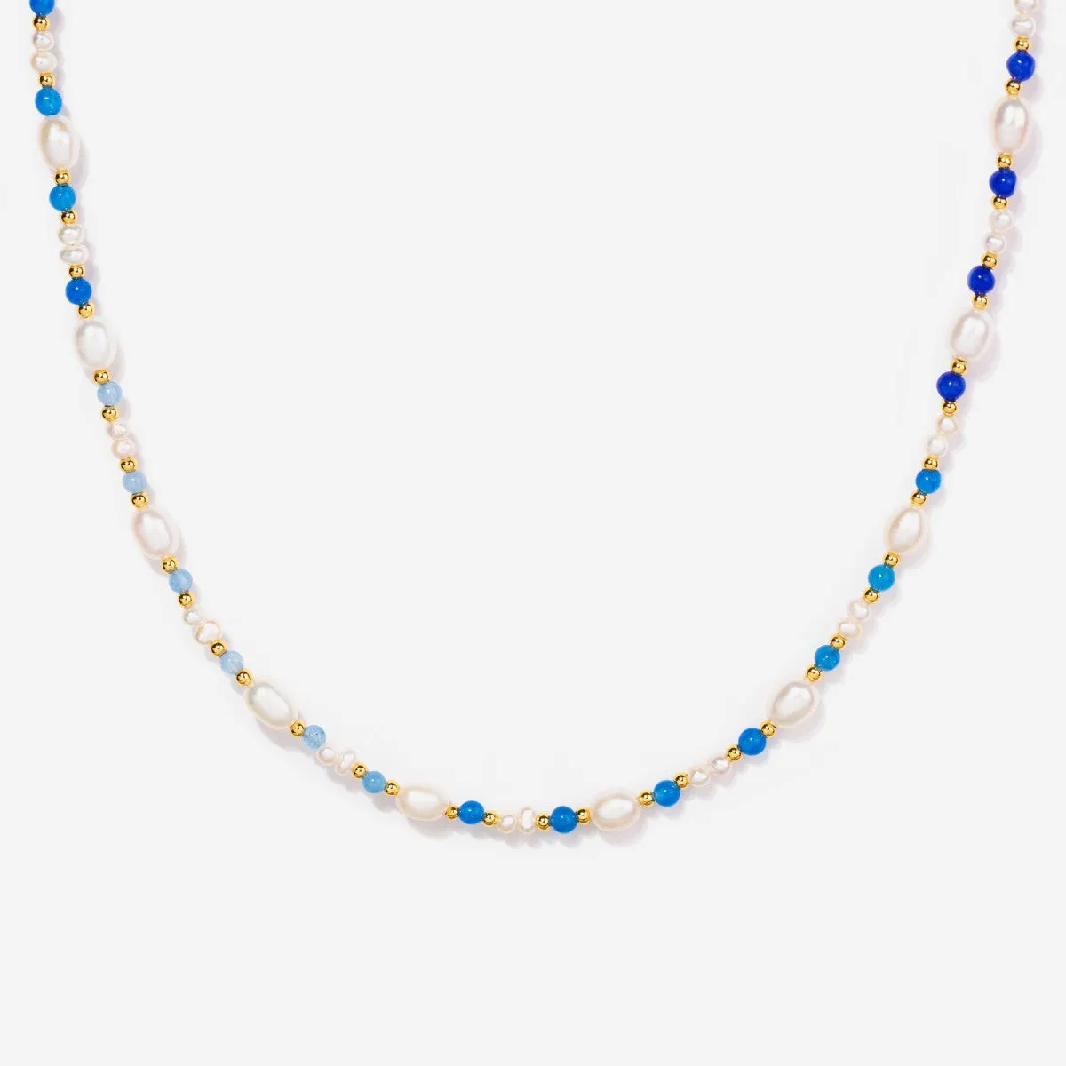 Eliza Pearl Blue Bead Necklace