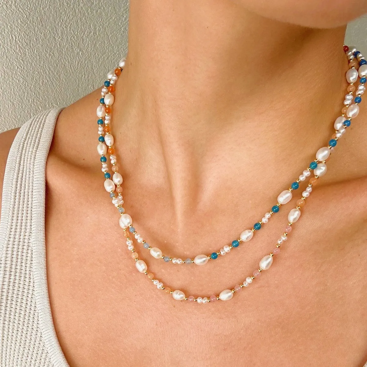 Eliza Pearl Blue Bead Necklace