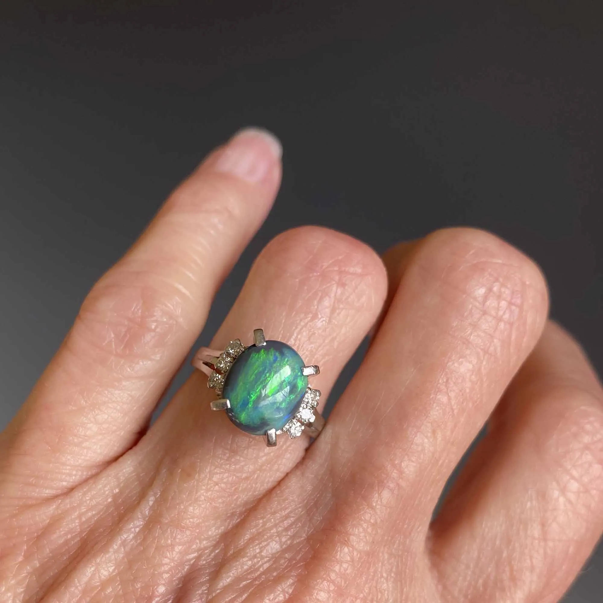 Estate Platinum Diamond Black Opal Ring